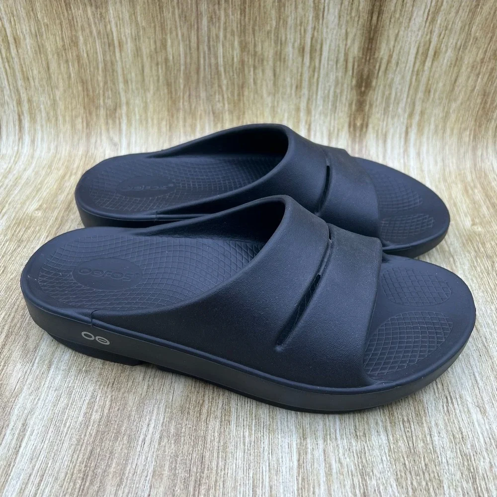 Oofos OOahh Recovery Slides Men's Size 9 Black Impact Absorbing‎ Slip On Sandals